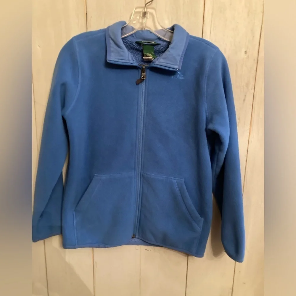 LL Bean Youth Blue‎ Fleece Jacket Full Zip Up Zipper Pockets Size 14-16